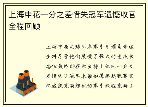 上海申花一分之差惜失冠军遗憾收官全程回顾 上海申花一分之差惜失冠军遗憾收官全程回顾